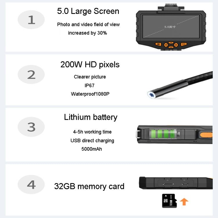 Teslong NTS300 5.5mm-3M  Dual Lens Waterproof 5 Inch HD Industrial Borescope Auto Repair Tools -  by Teslong | Online Shopping South Africa | PMC Jewellery | Buy Now Pay Later Mobicred