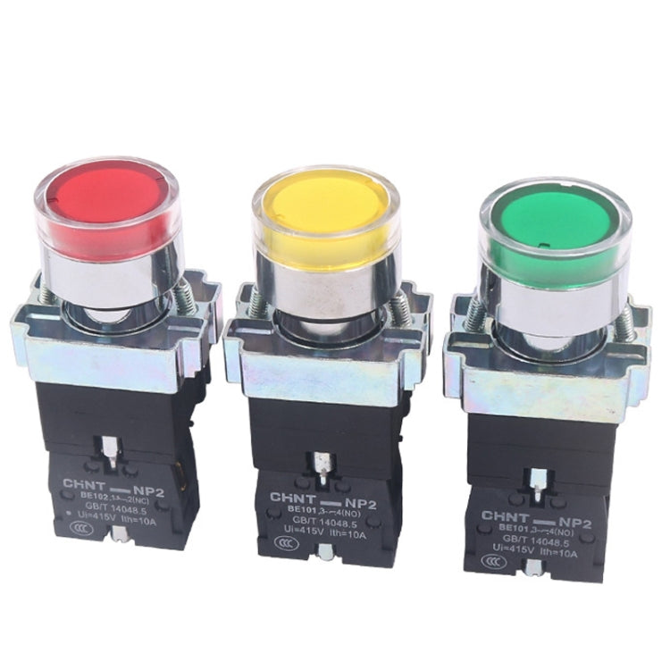 CHINT NP2-BW3365/220V 1 NO+1 NC Pushbutton Switches With LED Light Silver Alloy Contact Push Button - Car Switches by CHINT | Online Shopping South Africa | PMC Jewellery | Buy Now Pay Later Mobicred