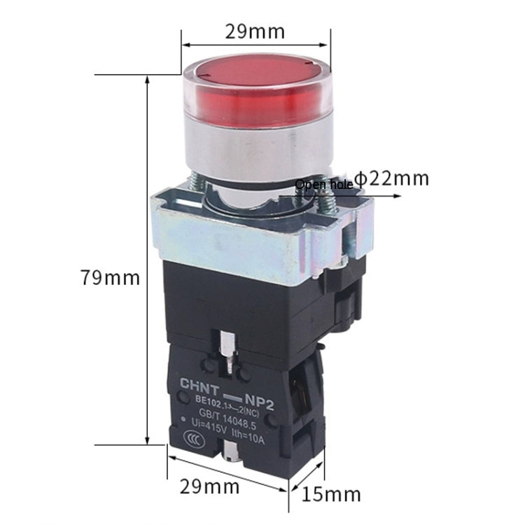 CHINT NP2-BW3463/220V 2 NO Pushbutton Switches With LED Light Silver Alloy Contact Push Button (Red) - Car Switches by PMC TechLife | Online Shopping South Africa | PMC TechLife | Buy Now Pay Later Mobicred