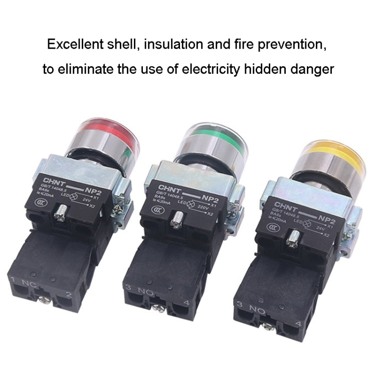 CHINT NP2-BW3361/220V 1 NO Pushbutton Switches With LED Light Silver Alloy Contact Push Button (Green) - Car Switches by PMC TechLife | Online Shopping South Africa | PMC TechLife | Buy Now Pay Later Mobicred