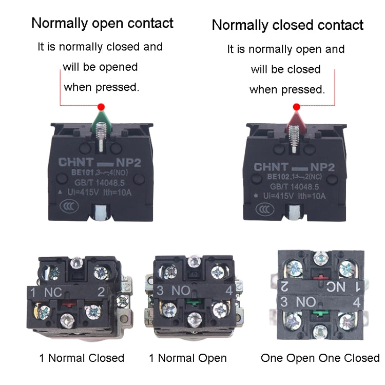 CHINT NP2-BW3363/220V 2 NO Pushbutton Switches With LED Light Silver Alloy Contact Push Button (Green) - Car Switches by PMC TechLife | Online Shopping South Africa | PMC TechLife | Buy Now Pay Later Mobicred