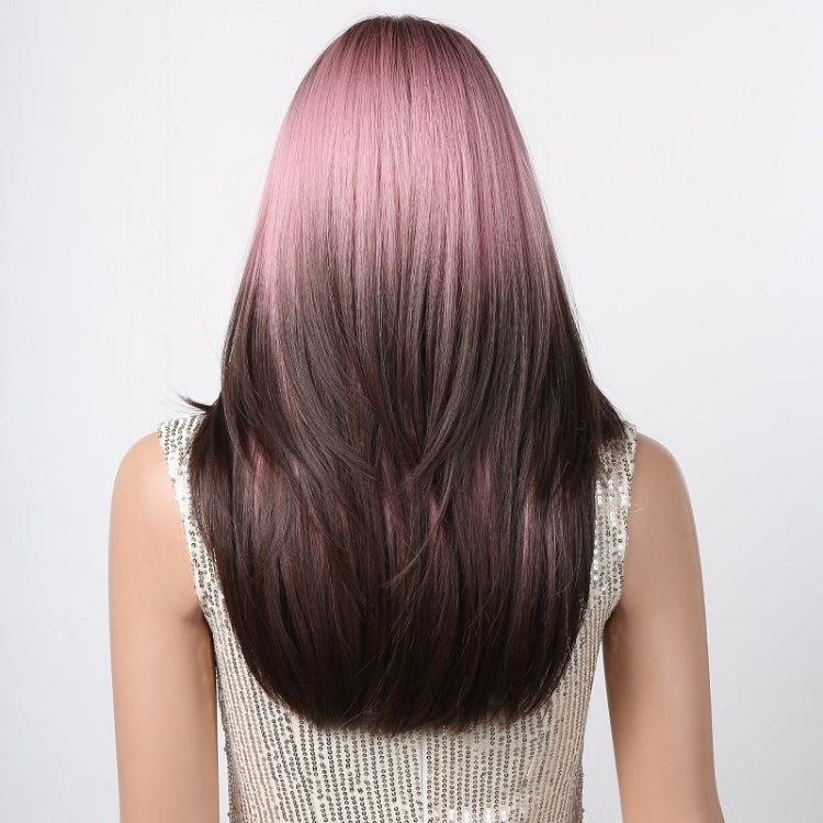 Cosplay Punk Style Gradient Long Straight Wig with Bangs(Pink Gradient Dark Brown) - free shipping - PMC TechLife - Order now!