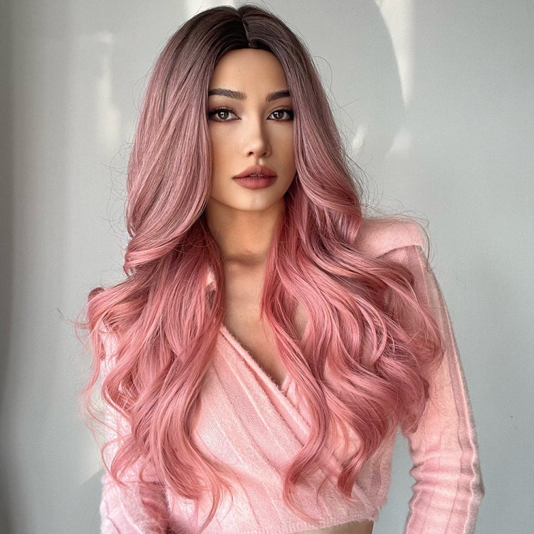 Gradient Pink Long Curly Chemical Fiber Wig Headgear(LC313) - free shipping - PMC TechLife - Order now!