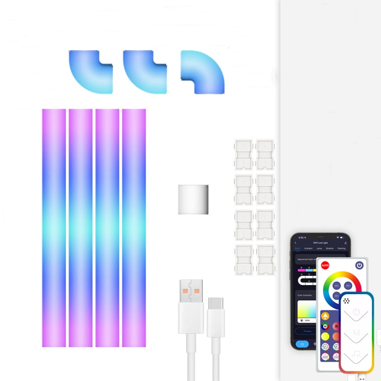 4pcs+3 Corners WiFi 12V RGBIC Splicing Wall Light Intelligent Remote Control Indoor Decorative Ambient Lights(EU Plug) - Novelty Lighting by PMC TechLife | Online Shopping South Africa | PMC TechLife | Buy Now Pay Later Mobicred