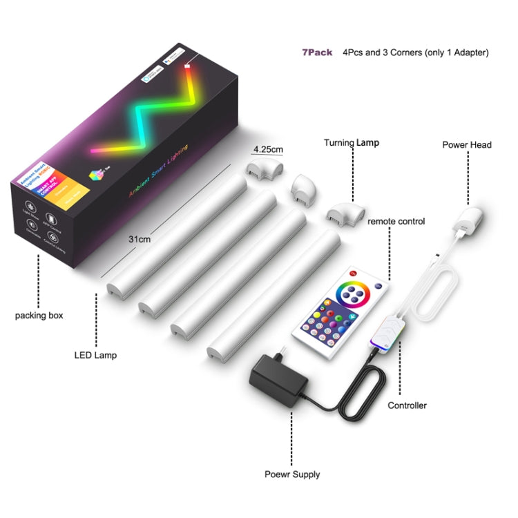 4pcs+3 Corners WiFi 12V RGBIC Splicing Wall Light Intelligent Remote Control Indoor Decorative Ambient Lights(EU Plug) - Novelty Lighting by PMC TechLife | Online Shopping South Africa | PMC TechLife | Buy Now Pay Later Mobicred