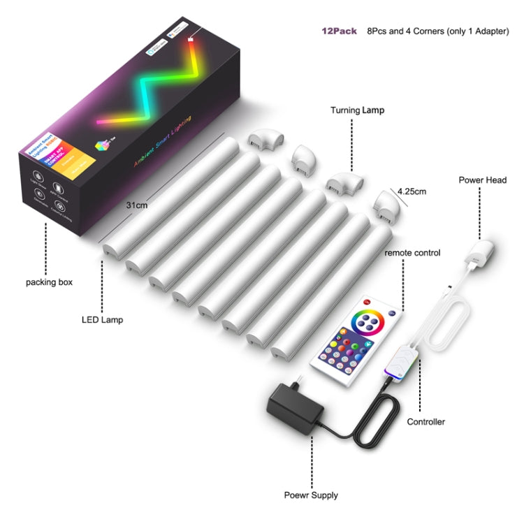 8pcs+4 Corners WiFi  12V RGBIC Splicing Wall Light Intelligent Remote Control Indoor Decorative Ambient Lights(EU Plug) - Novelty Lighting by PMC TechLife | Online Shopping South Africa | PMC TechLife | Buy Now Pay Later Mobicred