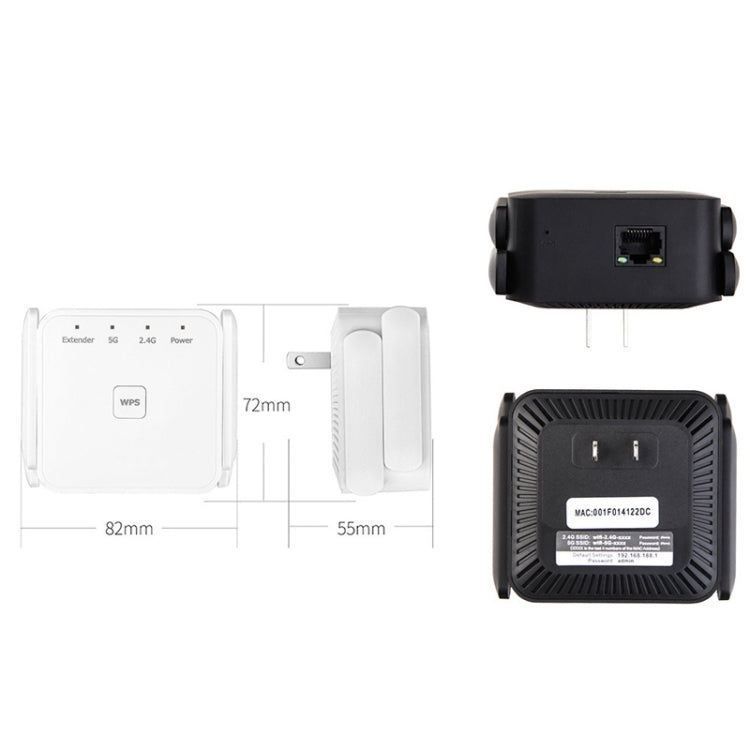 1200Mbps 2.4G / 5G WiFi Extender Booster Repeater Supports Ethernet Port White US Plug - Broadband Amplifiers by PMC Jewellery | Online Shopping South Africa | PMC Jewellery