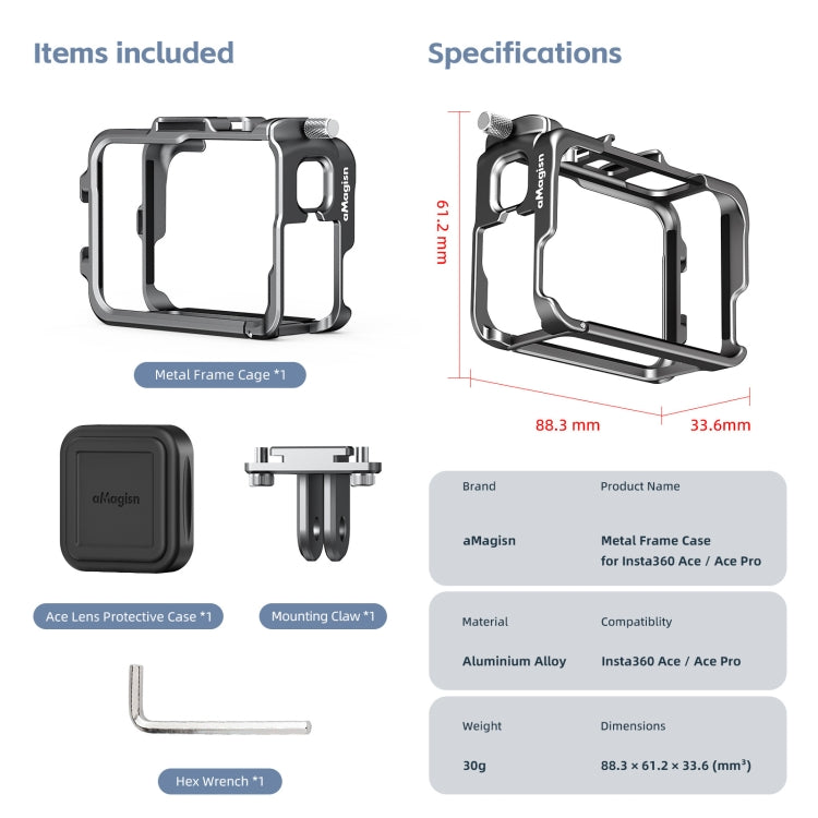 For Insta360 Ace Pro / Ace aMagisn Metal Rabbit Cage Protective Frame - Mount & Holder by aMagisn | Online Shopping South Africa | PMC Jewellery