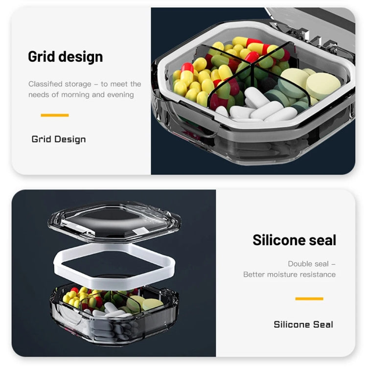 Portable Mini Compartmentalized Sealed Pill Box Weekly Morning And Evening Pill Capsule Dispensing Box, Style: 4 Grids Gray - free shipping - PMC TechLife - Order now!
