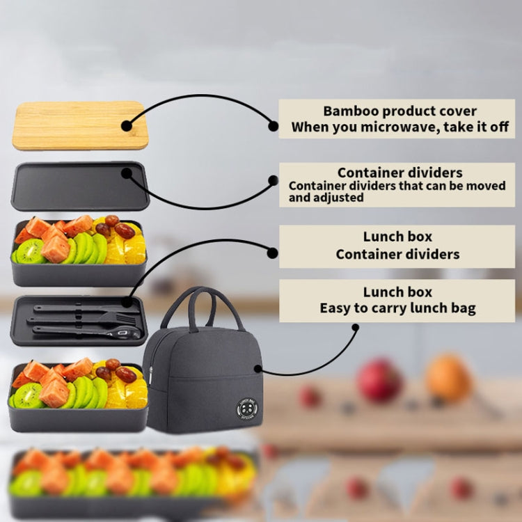 1200ml Portable Compartment Insulated Double Layer Lunch Box Microwavable Plastic Food Container, Color: With Insulation Bag Black - Cutlery Sets by PMC TechLife | Online Shopping South Africa | PMC TechLife