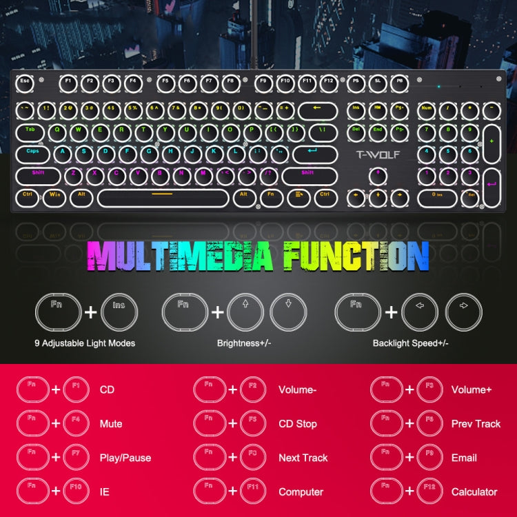 T-WOLF T75 104 Keys Adjustable RGB Light Computer Game Wired Mechanical Keyboard(Black) - Wired Keyboard by T-WOLF | Online Shopping South Africa | PMC Jewellery | Buy Now Pay Later Mobicred