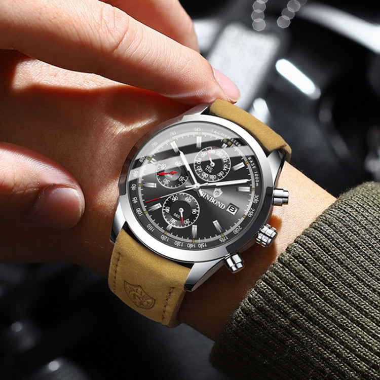 BINBOND B6022 30m Waterproof Luminous Multifunctional Quartz Watch, Color: Leather-White Steel-White - free shipping - PMC TechLife - Order now!