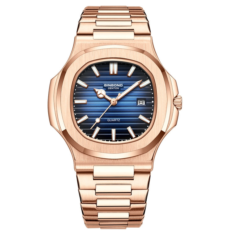 BINBOND B1885 30m Waterproof Retro Luminous Square Men Quartz Watch, Color: Rose Gold-Blue - Metal Strap Watches by BINBOND | Online Shopping South Africa | PMC Jewellery | Buy Now Pay Later Mobicred