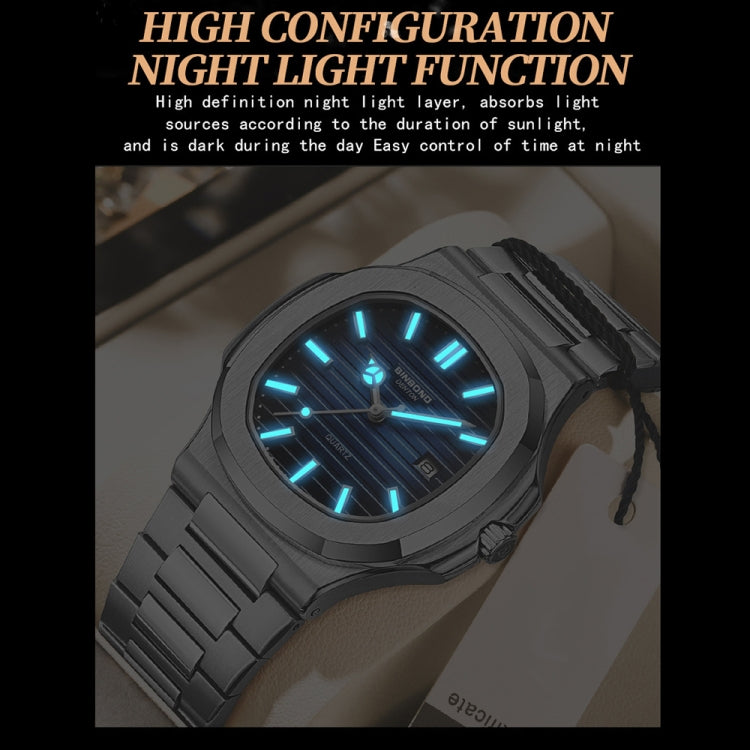 BINBOND B1885 30m Waterproof Retro Luminous Square Men Quartz Watch, Color: Black Steel-Black-White - Metal Strap Watches by BINBOND | Online Shopping South Africa | PMC Jewellery | Buy Now Pay Later Mobicred