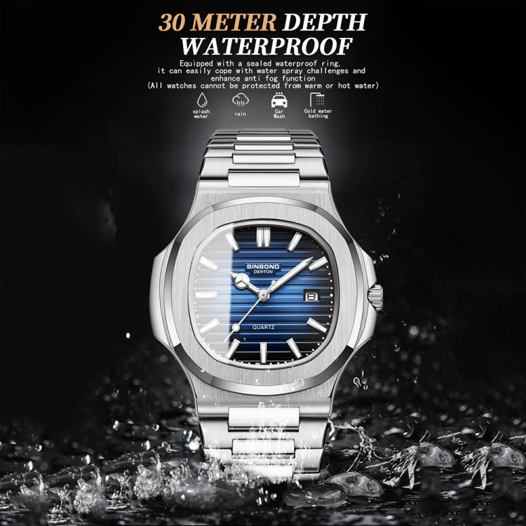 BINBOND B1885 30m Waterproof Retro Luminous Square Men Quartz Watch, Color: White Steel-White - Metal Strap Watches by BINBOND | Online Shopping South Africa | PMC Jewellery