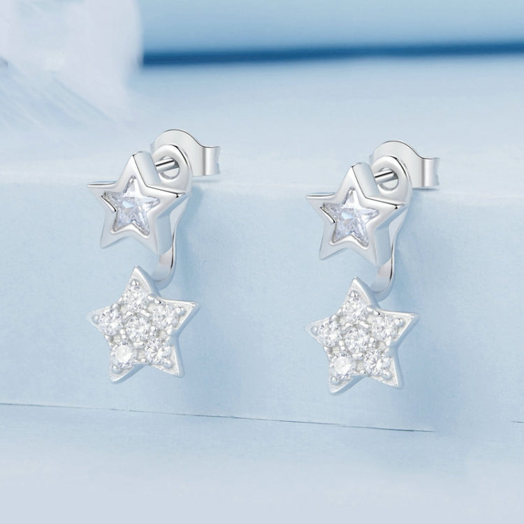 S925 Sterling Silver Platinum Plated Five-pointed Star Earrings(BSE996) - Stud Earrings & Earrings by PMC Jewellery | Online Shopping South Africa | PMC Jewellery