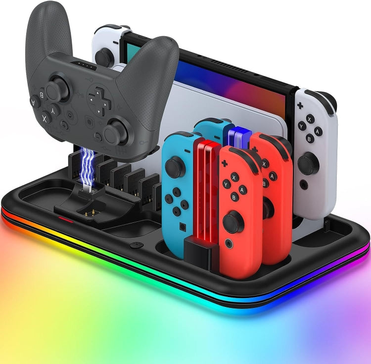 For Nintendo Switch / OLED Charging Dock Station Controller Charger with RGB Light(Black) - Charger & Power by PMC Jewellery | Online Shopping South Africa | PMC Jewellery | Buy Now Pay Later Mobicred