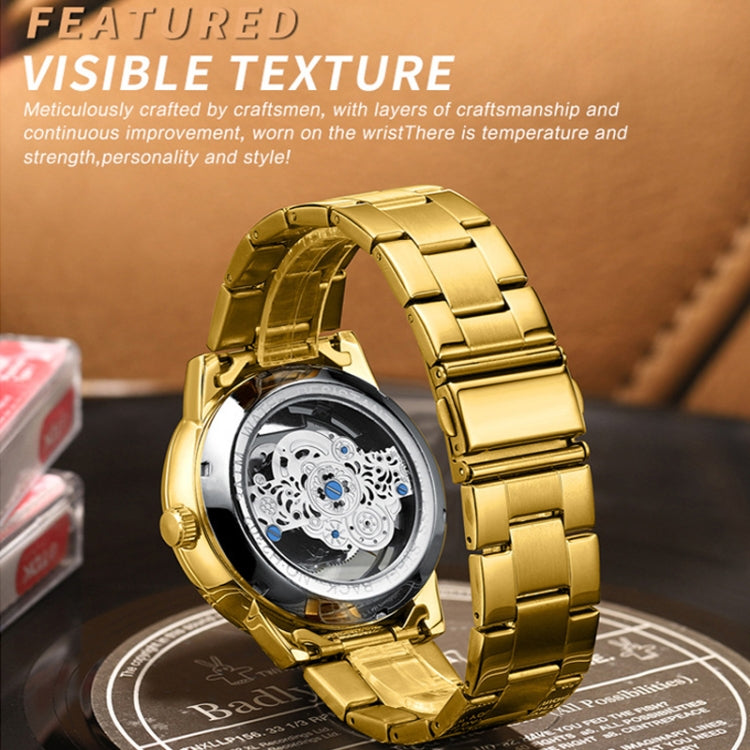 BINBOND B3030 Embossed Dragon Luminous Waterproof Quartz Watch, Color: Black Leather-White Steel-Black - Leather Strap Watches by BINBOND | Online Shopping South Africa | PMC Jewellery