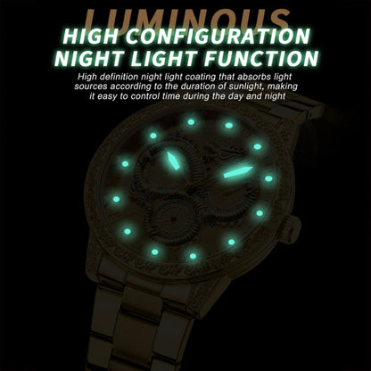 BINBOND B3030 Embossed Dragon Luminous Waterproof Quartz Watch, Color: White Steel-Black - Metal Strap Watches by BINBOND | Online Shopping South Africa | PMC Jewellery