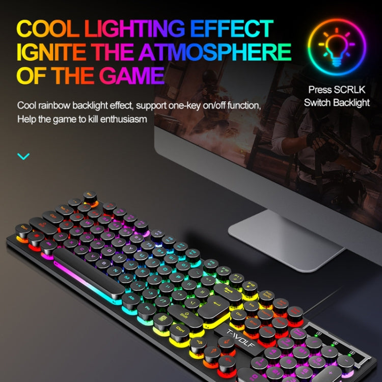 T-WOLF T80 104-Keys RGB Illuminated Office Game Wired Punk Retro Keyboard, Color: White - Wired Keyboard by T-WOLF | Online Shopping South Africa | PMC Jewellery | Buy Now Pay Later Mobicred