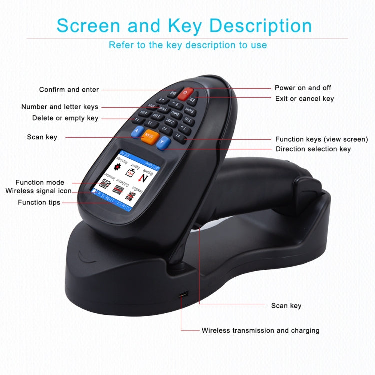 2D  Wireless Barcode Reader Scanner Data Collector With 2.2-Inch LCD Screen - Barcode Scanner by PMC Jewellery | Online Shopping South Africa | PMC Jewellery | Buy Now Pay Later Mobicred