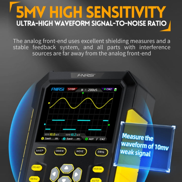 FNIRSI 2 In 1 Small Handheld Fluorescence Digital Dual-Channel Oscilloscope, US Plug(Yellow) - free shipping - PMC TechLife - Order now!
