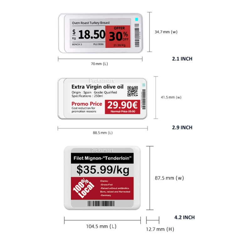 2.9 Inch E-ink Screen Bluetooth Smart Electronic Labels Support Custom Text/Picture/QR Code/Barcode - Store & Supermarket Supplies by PMc TechLife | Online Shopping South Africa | PMc TechLife | Buy Now Pay Later Mobicred