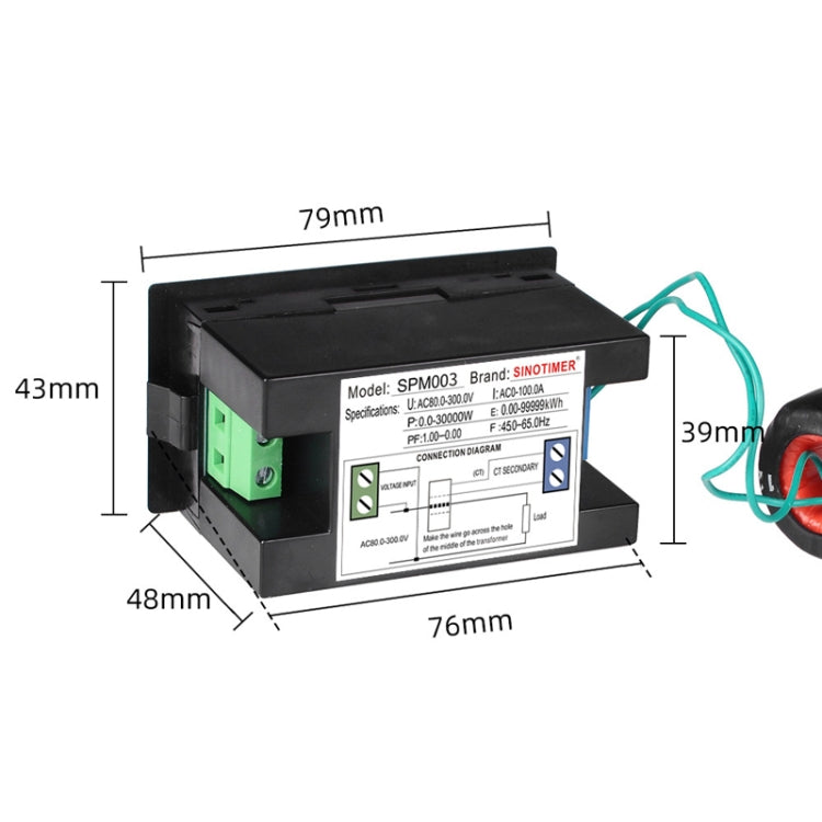 SINOTIMER SPM003 AC LED Digital Voltmeter Frequency Factors Meter Power Monitor, Specification: AC80-300V 100A - Current & Voltage Tester by SINOTIMER | Online Shopping South Africa | PMC TechLife | Buy Now Pay Later Mobicred