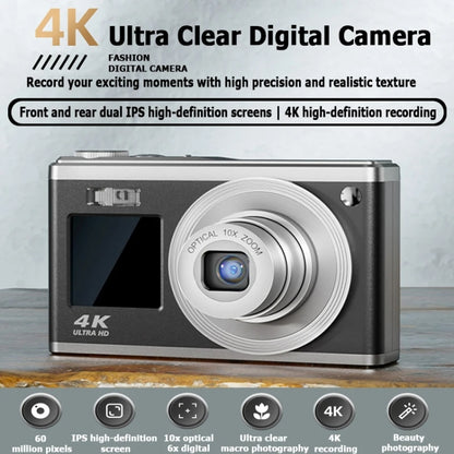 4K HD Optical Zoom Digital Camera 60MP Dual Screen Selfie Camera, No Memory(Silver) - Video Cameras by PMC Jewellery | Online Shopping South Africa | PMC Jewellery | Buy Now Pay Later Mobicred