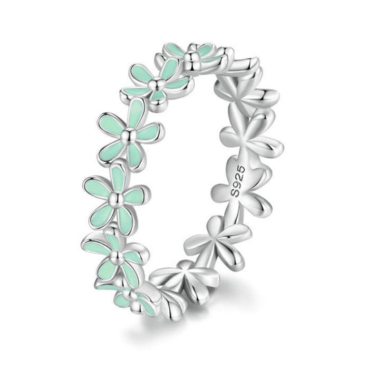 S925 Sterling Silver Oil Dripping Flower Arrangement Ring, Size: No. 6(SCR931-GN Green) - Rings by PMC Jewellery | Online Shopping South Africa | PMC Jewellery