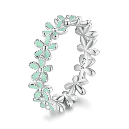 S925 Sterling Silver Oil Dripping Flower Arrangement Ring, Size: No. 10(SCR931-GN Green) - Rings by PMC Jewellery | Online Shopping South Africa | PMC Jewellery