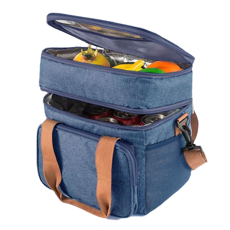 Double Layer Insulated Lunch Bag Large Capacity Food Cooler Bag with Shoulder Strap(Grey) - Lunch Bags by PMC TechLife | Online Shopping South Africa | PMC TechLife