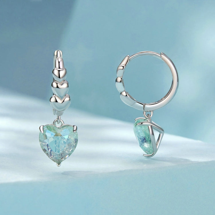 S925 Sterling Silver Blue Green Ice Zirconium Heart Shaped Women Earrings(SCE1706) - Stud Earrings & Earrings by PMC Jewellery | Online Shopping South Africa | PMC Jewellery