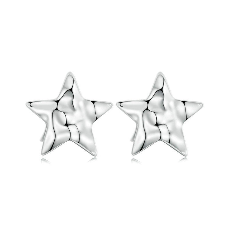 S925 Sterling Silver Pleated Texture Five-pointed Star Women Earrings(BSE965) - Stud Earrings & Earrings by PMC Jewellery | Online Shopping South Africa | PMC Jewellery