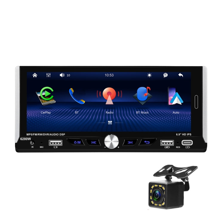 Single Spindle 6.9 inch MP5 With Knob Player Carplay Function Car MP4 Backup Camera, Specification: Standard+12 Light Camera - Car MP3 & MP4 & MP5 by PMC Jewellery | Online Shopping South Africa | PMC Jewellery | Buy Now Pay Later Mobicred