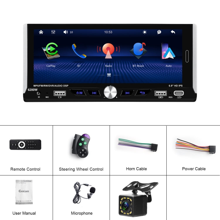 Single Spindle 6.9 inch MP5 With Knob Player Carplay Function Car MP4 Backup Camera, Specification: Standard+12 Light Camera - Car MP3 & MP4 & MP5 by PMC Jewellery | Online Shopping South Africa | PMC Jewellery | Buy Now Pay Later Mobicred