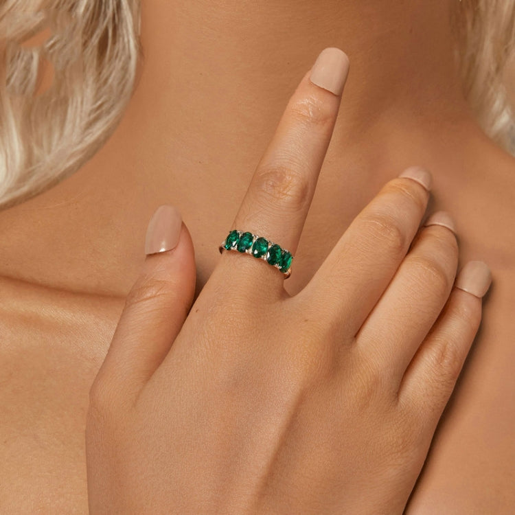 S925 Sterling Silver Luxury Alphabet Green Zirconia Women Ring, Size: No.7(BSR522) - Rings by PMC Jewellery | Online Shopping South Africa | PMC Jewellery