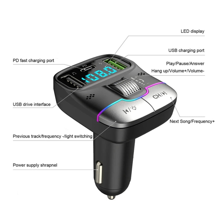 Car Bluetooth MP3 Player Fast Charging Charger(Black) - Car Charger by PMC TechLife | Online Shopping South Africa | PMC TechLife | Buy Now Pay Later Mobicred