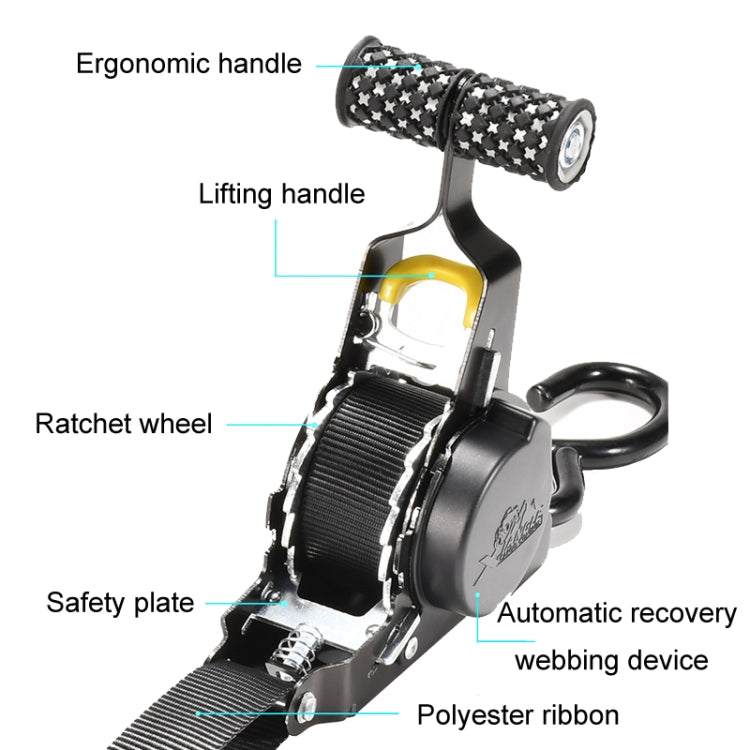 Auto Retract Tensioner Automobile And Motorcycle Cargo Fixing Straps(Black) - Towing Bars by PMC TechLife | Online Shopping South Africa | PMC TechLife | Buy Now Pay Later Mobicred