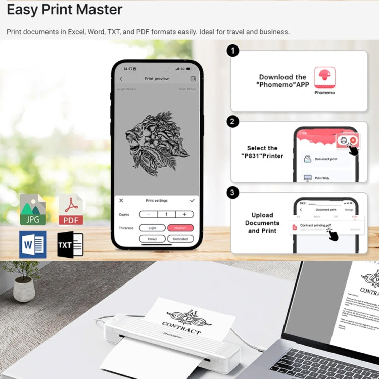 Phomemo P831 Bluetooth Portable Thermal Transfer Printer Support A4 / Letter / A5 / B5 Plain Paper Printing(Pink) - Printer by Phomemo | Online Shopping South Africa | PMC Jewellery | Buy Now Pay Later Mobicred