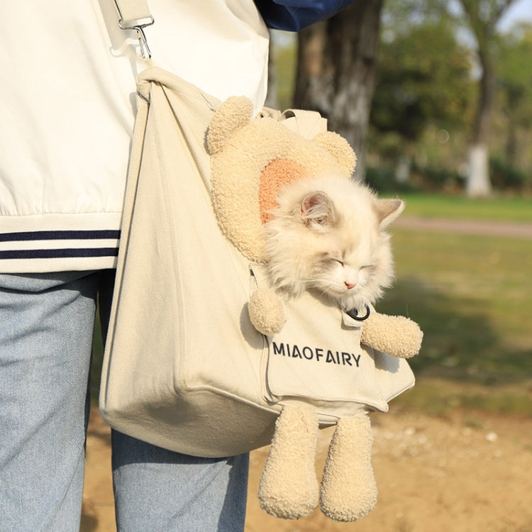 Portable Outing Cat Bag Exposed Shoulder Canvas Bag Small Dog Pet Bag(Bear Khaki) - Pet Storages & Bags by PMC TechLife | Online Shopping South Africa | PMC TechLife | Buy Now Pay Later Mobicred