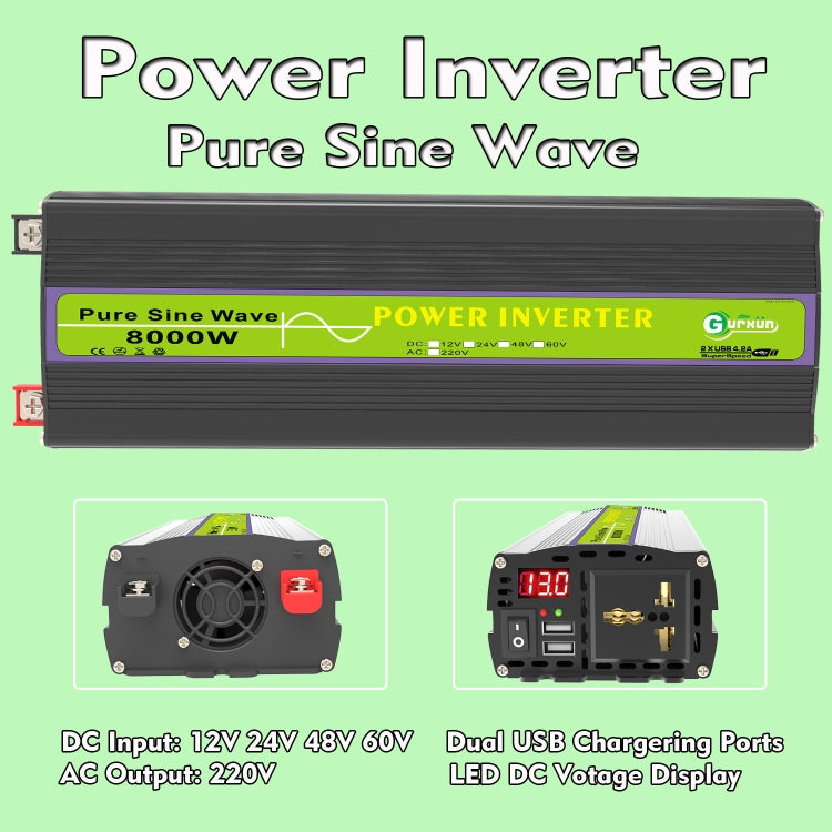 Gurxun 24V-220V 8000W Pure Sine Wave Inverter Car Single Digital Display Voltage Converter - free shipping - PMC TechLife - Order now!