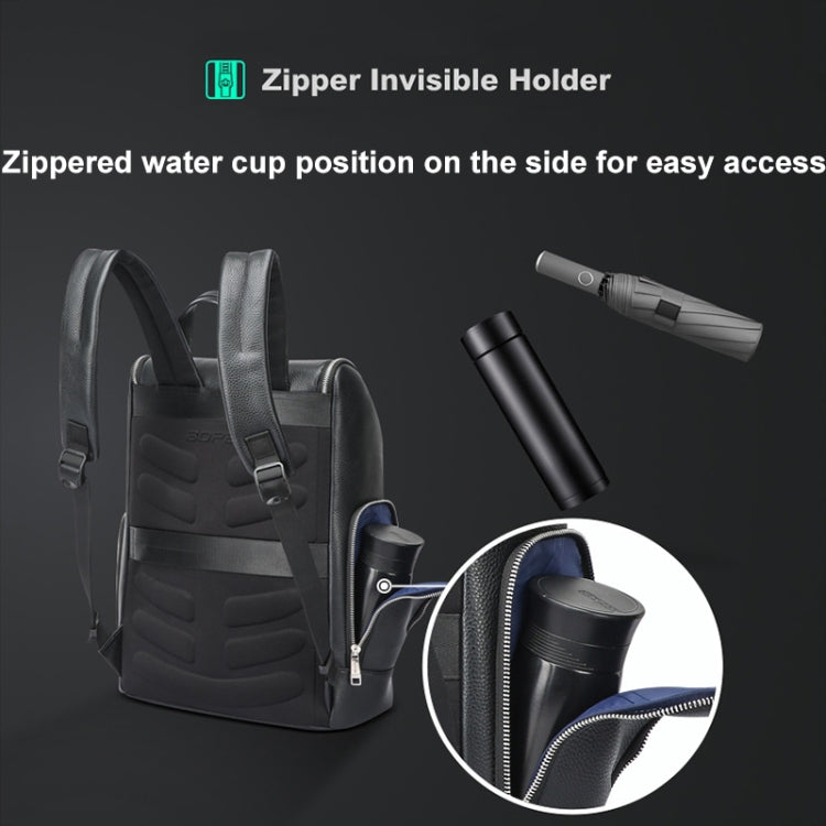 Bopai 61-122431 Large-capacity First-layer Cowhide Business Waterproof Laptop Backpack(Black) - free shipping - PMC Jewellery - Order now!