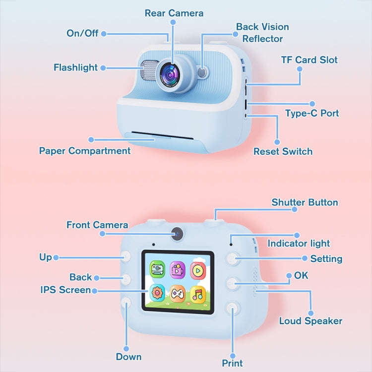 M8 2.4-Inch 1080P HD 2400W Pixel Dual-Camera Children Thermal Printing Camera, Color: Pink - Children Cameras by PMC Jewellery | Online Shopping South Africa | PMC Jewellery | Buy Now Pay Later Mobicred