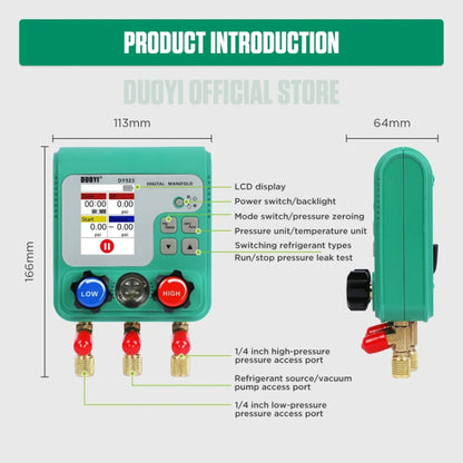 11pcs / Set DUOYI DY523 Automotive Vacuum Pressure Gauge Liquid Charge Fluorine Repair Electronic Refrigerant Meter - Electronic Test by DUOYI | Online Shopping South Africa | PMC Jewellery | Buy Now Pay Later Mobicred