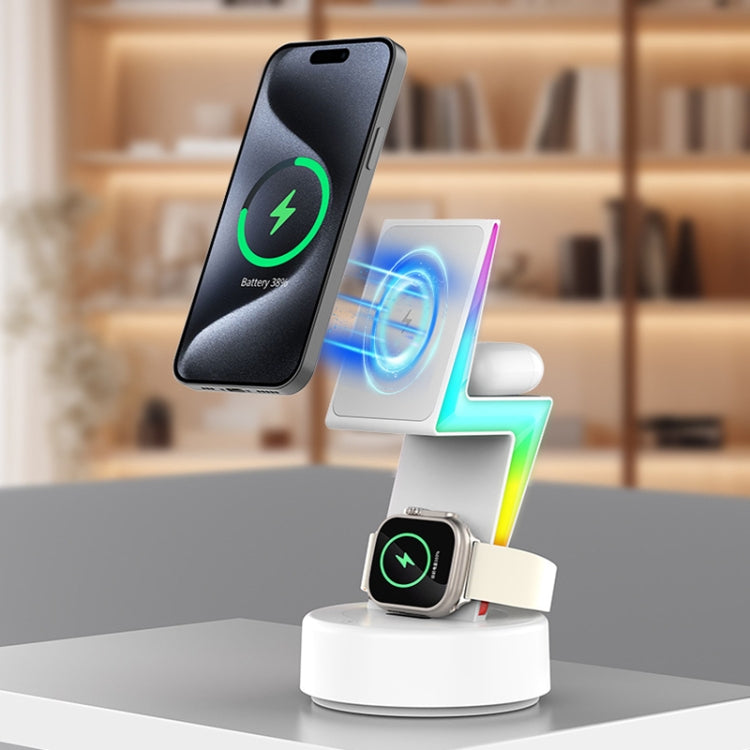 For Apple Series 3 In 1 RGB Light Magsafe Magnetic Mobile Phone Holder Wireless Charger(White) - Wireless Charger by PMC Jewellery | Online Shopping South Africa | PMC Jewellery | Buy Now Pay Later Mobicred