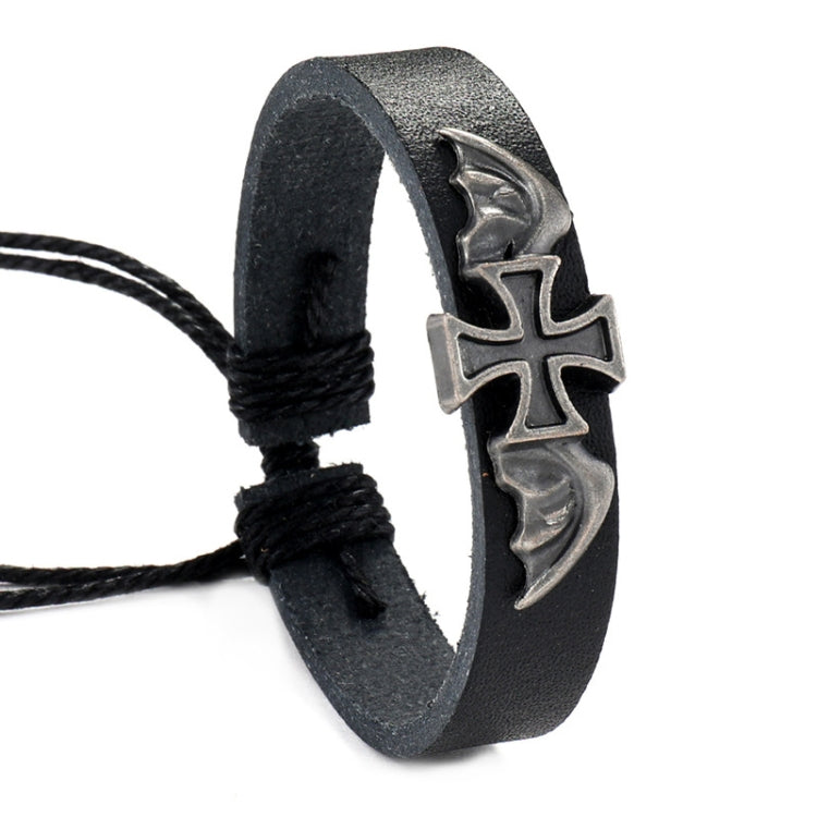 Simple Woven Leather Bracelet Vintage Adjustable Band Wristlet, Style: Wings Cross - Bracelets by PMC Jewellery | Online Shopping South Africa | PMC Jewellery | Buy Now Pay Later Mobicred