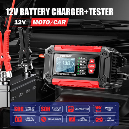 FOXSUR Cars Motorcycles 12V Lithium Cattery Charger With Battery Detection(US Plug) - Battery Charger by FOXSUR | Online Shopping South Africa | PMC Jewellery | Buy Now Pay Later Mobicred