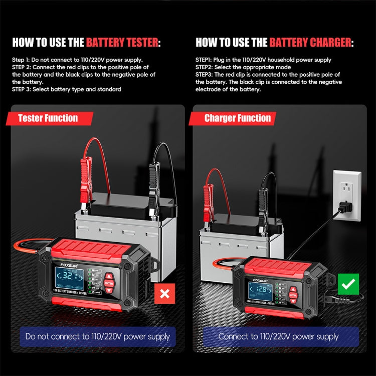 FOXSUR Cars Motorcycles 12V Lithium Cattery Charger With Battery Detection(US Plug) - Battery Charger by FOXSUR | Online Shopping South Africa | PMC Jewellery | Buy Now Pay Later Mobicred