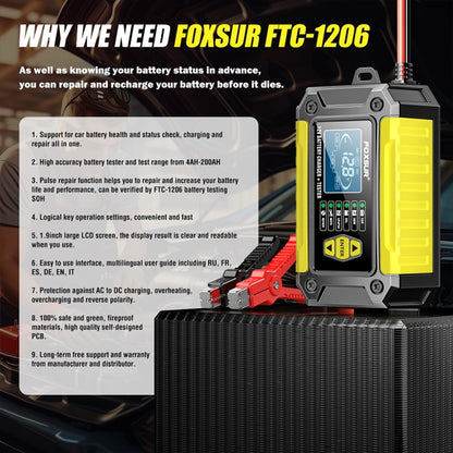 FOXSUR Cars Motorcycles 12V Lithium Cattery Charger With Battery Detection(EU Plug) - Battery Charger by FOXSUR | Online Shopping South Africa | PMC Jewellery | Buy Now Pay Later Mobicred